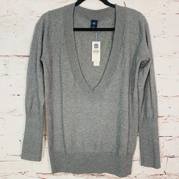 Gap Cashmere Blend V-Neck Sweater Women’s Medium Heather Gray Luxe Layering - Picture 1 of 7